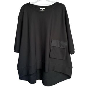 JOH Slouchy Black Pocket Accent Short Sleeve Blouse Boho Womens XL Relaxed EUC